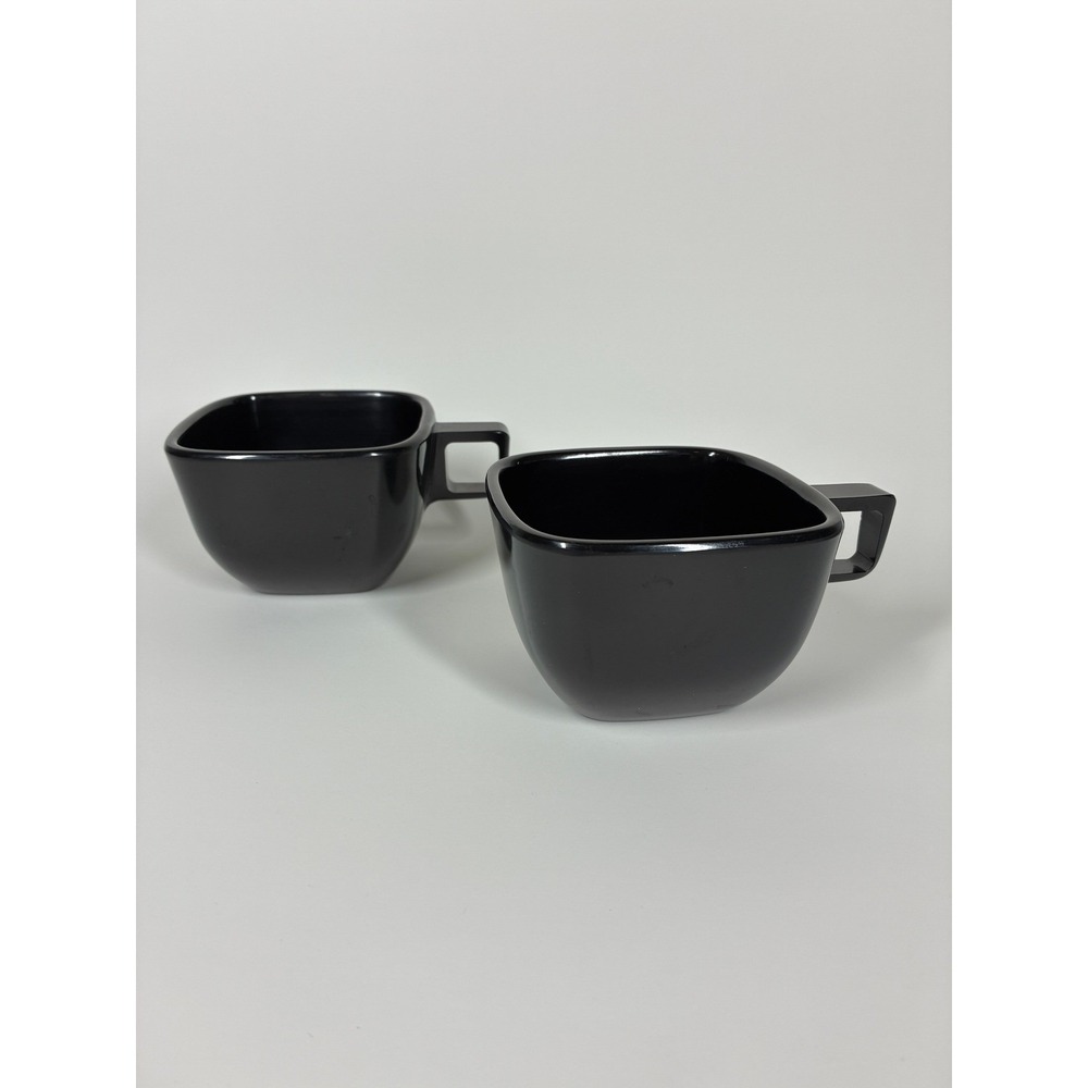 Vintage Brookpark B-6 Black Square Melamine Coffee Cups Set of 2 MCM Atomic
